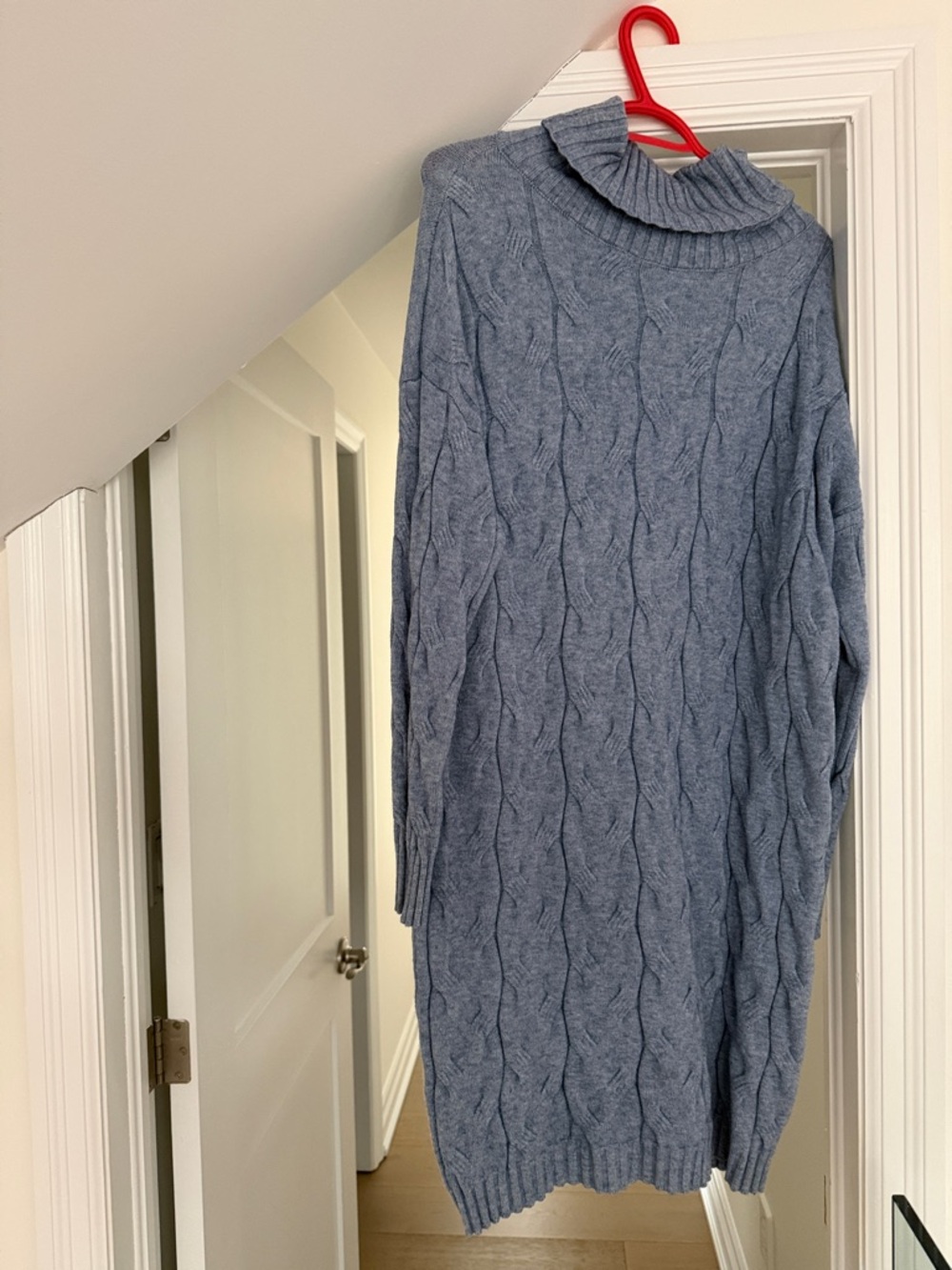 Women's Cable Knit Turtleneck Sweater Dress - Blue